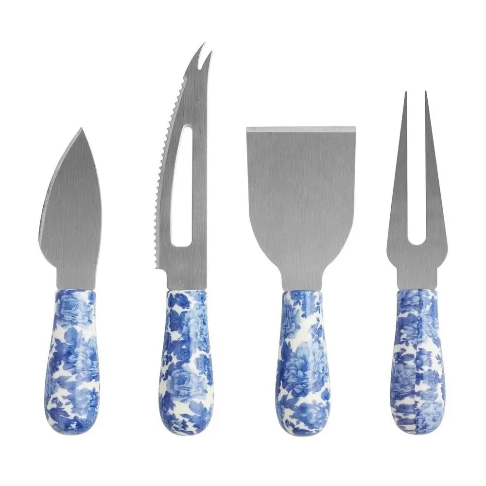 Pioneer Woman Heritage Floral Cheese Knife and Fork Set 4-pc Blue White Gift NEW